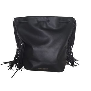 NWOT new Victoria's Secret Black Fringe BackPack Limited Edition W/ Drawstrings
